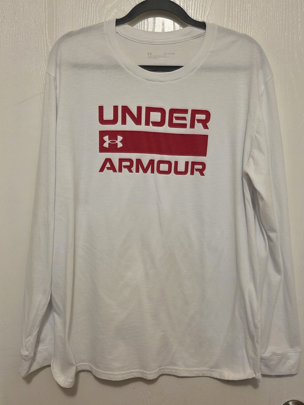 Under Armour White Long Sleeve Shirt with Red Logo
